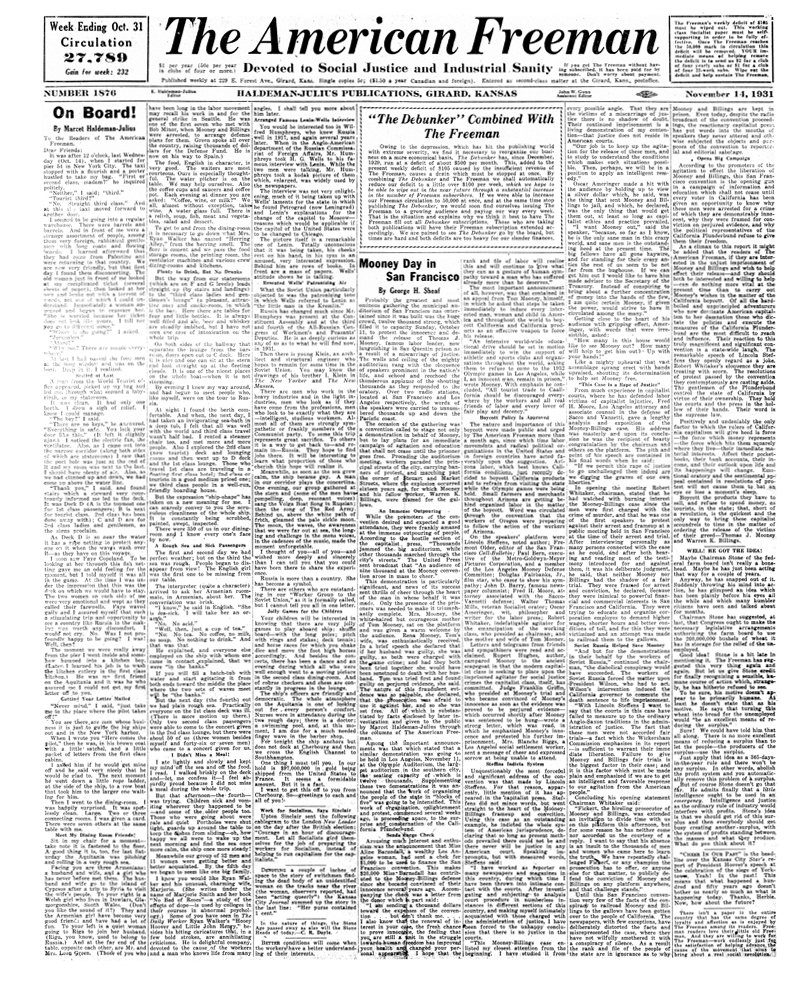 (image for) The American Freeman, Number 1876, Nov. 14, 1931 - Click Image to Close